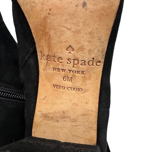 Kate Spade Langley Black Suede Leather Big Bow Round Toe Ankle Booties Women sz6 - Picture 10 of 13